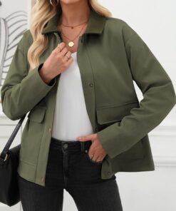 Alternative view of Women’s Lightweight Cropped Jacket Button Down Casual Coat with Pockets