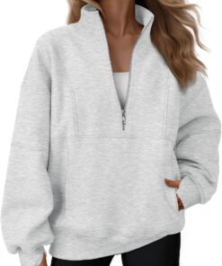 Women’s Oversized Quarter Zip Fleece Sweatshirt Mock Neck Pullover Jacket