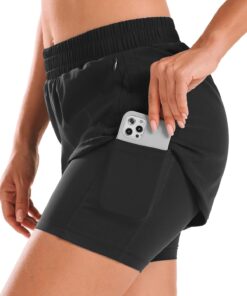 Alternative view of Women’s High Waist 2-in-1 Running Gym Shorts with Liner and Zipper Pockets