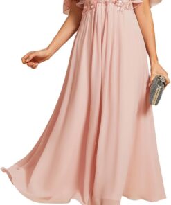 Women’s V-Neck A-Line Maxi Dress Elastic High Waist Evening Party Dress