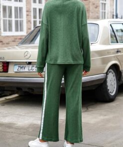 Alternative view of Women’s 2-piece knit long sleeve button top wide leg lounge pants set