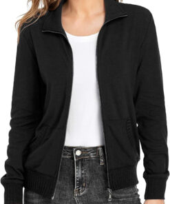 Women’s Stand Collar Zip Up Long Sleeve Running Jacket with Pockets
