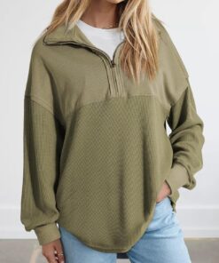 Alternative view of Women’s Casual Waffle Knit Half Zip Long Sleeve Pullover Sweatshirt