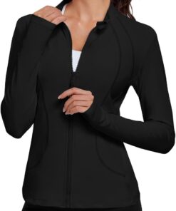 Women’s athletic zip-up jacket sport workout shirt gym yoga activewear with pockets