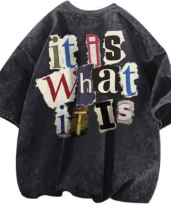 Men’s graphic funny letter print oversized vintage acid wash casual T-shirt