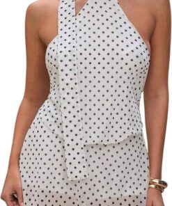 Women’s Polka Dot Halter Neck Backless A-Line Mini Dress