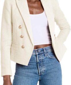 Women’s Cropped Tweed Blazer Open Front Long Sleeve Business Jacket