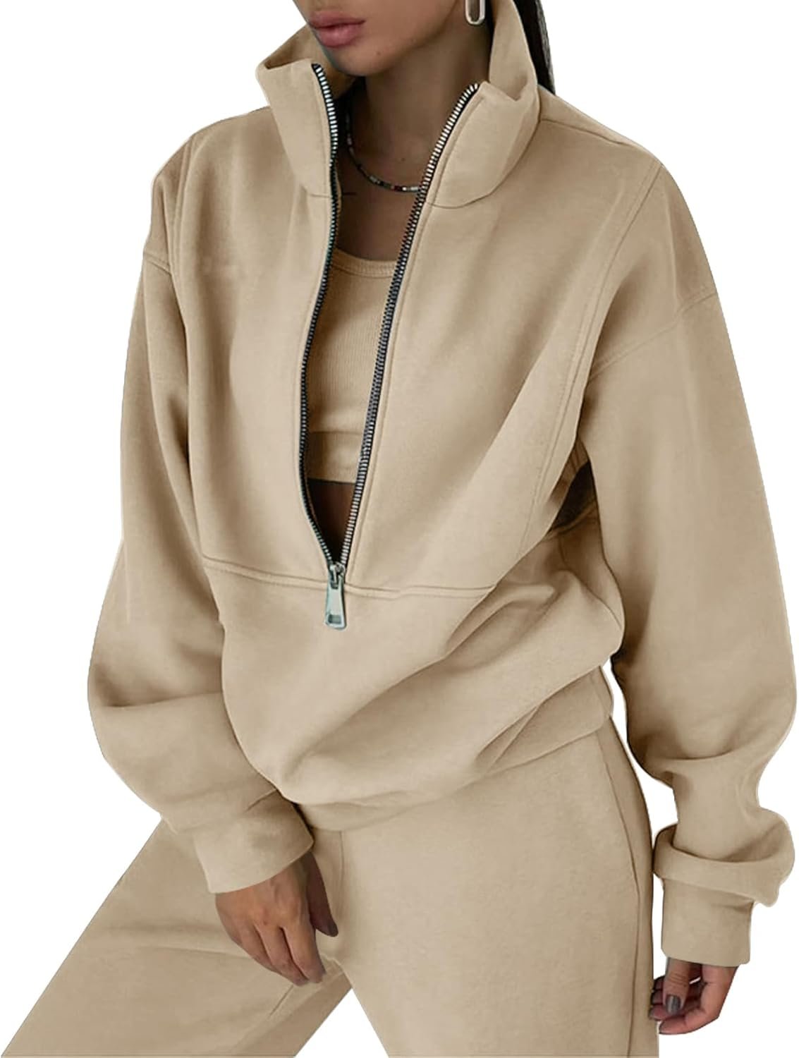 Women’s fleece 2-piece sweatsuit half zip sweatshirt jogger pants set