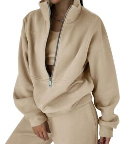 Women’s fleece 2-piece sweatsuit half zip sweatshirt jogger pants set