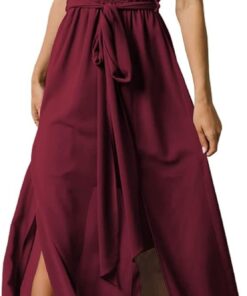 Women’s Boho Chiffon Maxi Dress Sleeveless V-Neck Double Split Beach Party Dress
