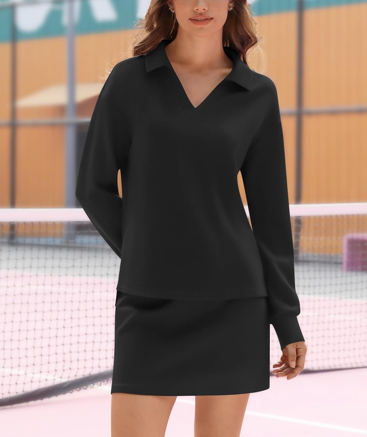 Two-piece casual tracksuit sweatshirt skort matching lounge athletic set - Image 2