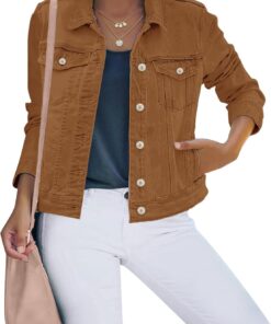 Women’s Stretch Fitted Button Down Denim Jacket Long Sleeve Style