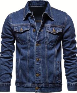 Men’s Vintage Inspired Denim Jacket Multiple Pocket Cotton Blend Coat