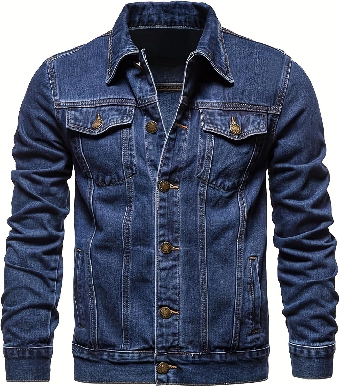 Men’s Vintage Inspired Denim Jacket Multiple Pocket Cotton Blend Coat