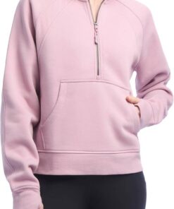 Women’s Ribbed Half Zip Pullover Sweatshirt Casual Loose Fit