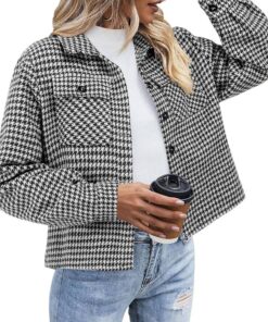 Women’s Cropped Plaid Button Down Jacket Casual Fall Shirt Coat