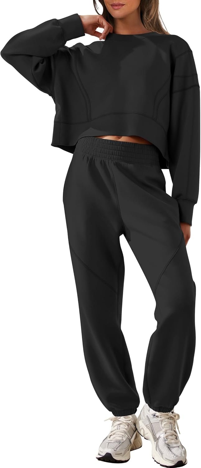 Women’s 2-piece lounge set cropped sweatshirt joggers casual sweatsuit set