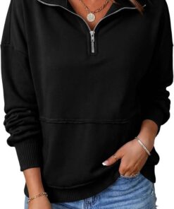 Women’s Casual Half Zip Lightweight Sweatshirt Long Sleeve Pullover Top