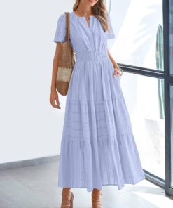 Alternative view of Women’s Casual Short Sleeve V Neck Boho Maxi Dress with Pockets