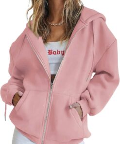 Women’s Zip Up Casual Hooded Sweatshirt Jacket with Pockets