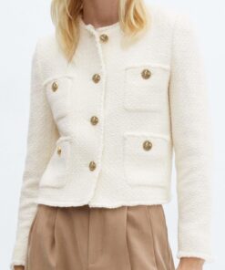 Alternative view of Women’s Collarless Cropped Tweed Blazer Casual Business Jacket