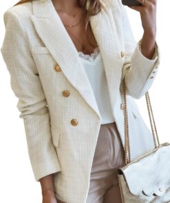 Women’s Double Breasted Tweed Blazer Long Sleeve Casual Jacket