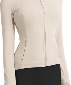 Women’s slim fit workout running jacket full zip athletic yoga top thumb holes