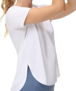 Alternative view of Women’s White Casual Short-Sleeve Top with Split Hem—Suitable for Sports