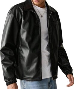 Men’s Faux Leather Motorcycle Jacket Zip Up Lightweight Biker Coat