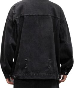 Alternative view of Men’s Distressed Denim Jacket Vintage Style Casual Coat