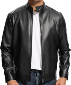 Men’s Lightweight Motorcycle Bomber Jacket with Stand Collar