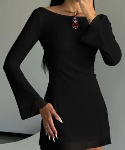 Alternative view of Women’s Long Sleeve Off Shoulder A-Line Dress with Flared Cuffs