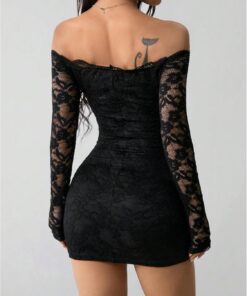 Alternative view of Women’s Lace Long Sleeve Off Shoulder Bodycon Mini Dress