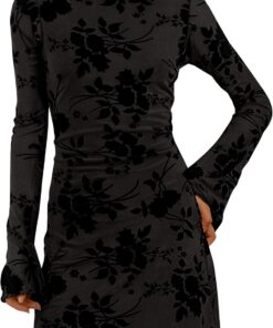 Women’s Floral Mesh Bodycon Mini Dress Long Sleeve Party Outfit
