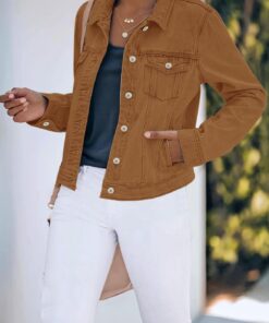 Alternative view of Women’s Stretch Fitted Button Down Denim Jacket Long Sleeve Style