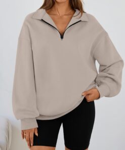 Alternative view of Women’s Oversized Half Zip Fleece Pullover Sweatshirt with Drop Shoulder Design