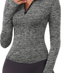 Women’s long sleeve quick-dry quarter-zip crop athletic yoga slim fit workout shirt