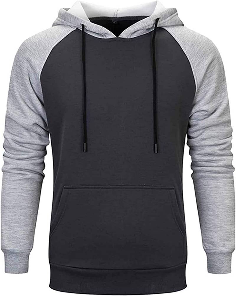 Men’s Patchwork Color Block Fleece Hoodie Pullover Sweatshirt with Pocket - Image 2