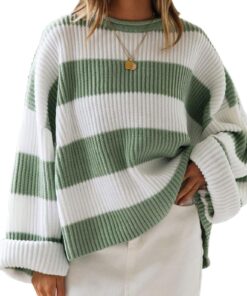 Women’s Oversized Striped Color Block Knit Crew Neck Sweater