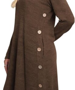 Alternative view of Women’s Crew Neck Tunic Dress Long Sleeve Casual Dress with Pockets and Buttons