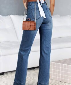 Alternative view of Women’s High Waisted Wide Leg Straight Denim Pants Loose Fit with Pockets