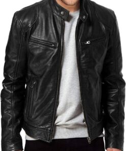 Men’s Genuine Leather Biker Jacket Zip Front Style