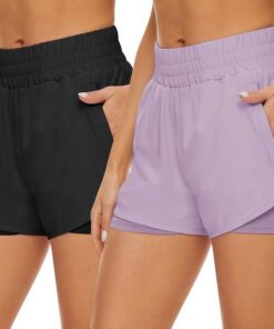 Women’s 2 Pack Quick Dry Athletic Running Shorts with Pockets