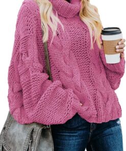 Alternative view of Women’s Solid Turtleneck Balloon Sleeve Knit Sweater Pullover