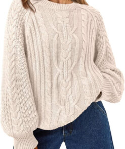 Women’s Oversized Cable Knit Crew Neck Fall Sweater