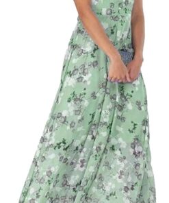 Women’s Elegant Floral Chiffon Maxi Dress V-Neck Short Sleeve Flowy Summer Dress