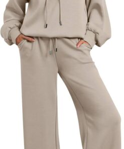 Women’s lounge sweatsuit 2-piece drawstring sweatshirt wide leg pants set