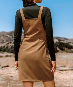 Alternative view of Women’s Faux Suede Mini Dress Square Neck Zipper Front Casual Dress with Pockets