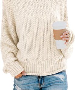 Women’s Solid Turtleneck Balloon Sleeve Knit Sweater Pullover