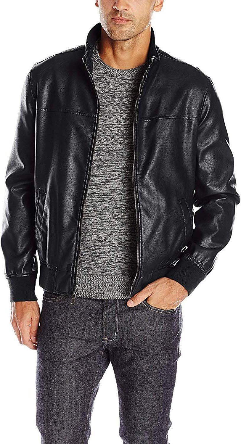 Men’s Faux Leather Bomber Jacket Casual Outerwear